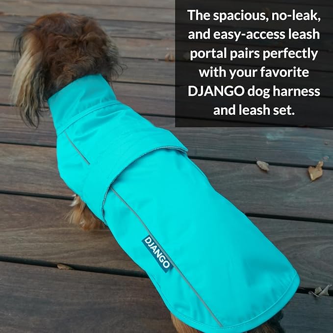 DJANGO Dog Jacket & Raincoat – Lightweight Water-Resistant Coat for Small, Medium & Long Dogs Like Dachshunds – Reflective, Adjustable Fit, Harness-Compatible & Easy-Access Harness Hole - Blue, Medium