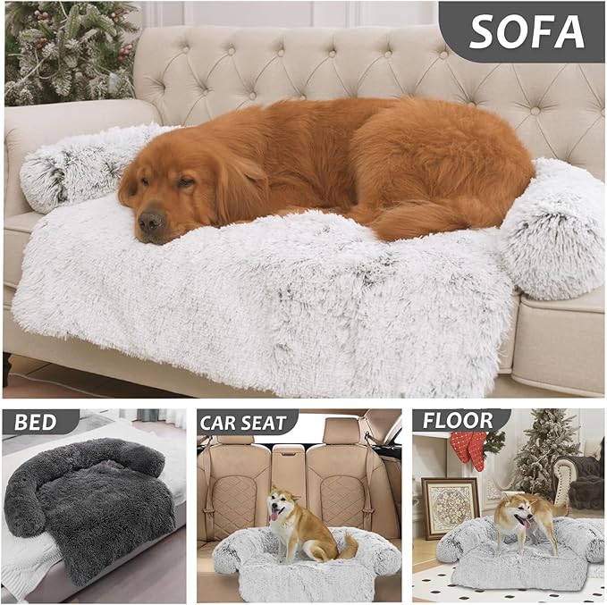Tinaco Luxurious Calming Dogs/Cats Bed Mats, Dog Pad Washable Removable Couch Cover, Plush Long Fur Mat for Pets, Waterproof Lining, Perfect for Small, Medium and Large Dogs and Cats (Beige, 53"x39")