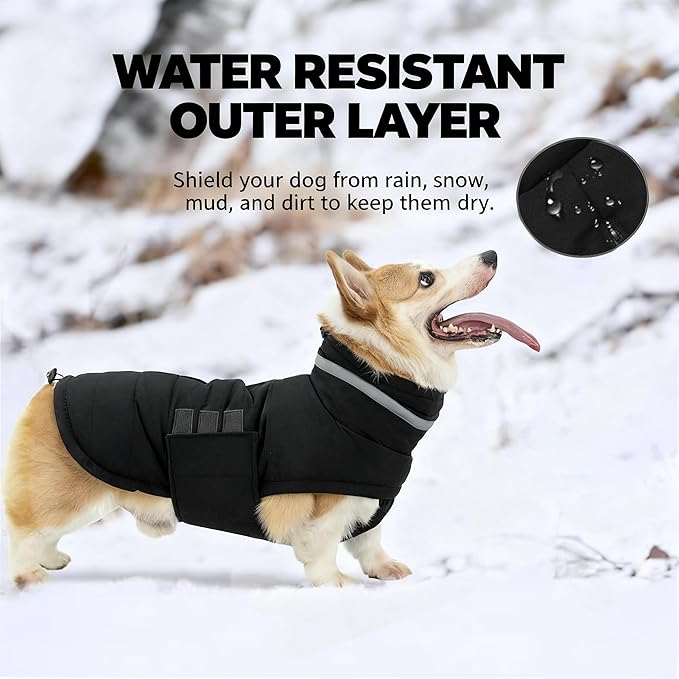 Dog Coat, Waterproof Winter Jacket, Warm Windproof Vest, Reflective Adjustable Turtleneck Coats for Medium and Large Dogs with Hook & Loop - Black - L