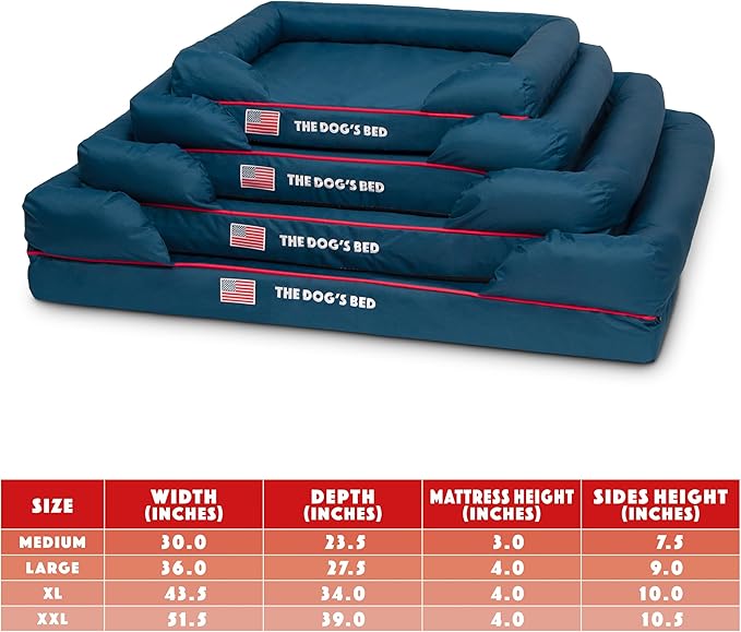 Replacement Outer Cover for The Dog's Bed Orthopedic Memory Foam Dog Bed. Washable Oxford Fabric, Medium (Blue with Red Piping USA Embroidery Flag)