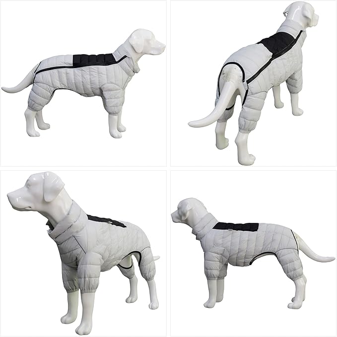 DoggieWear Warm Jacket, 4-Legs Covered Waterproof Windproof Reflective Dog Vest, Adjustable Dog Snow Jacket, Off-White XXL