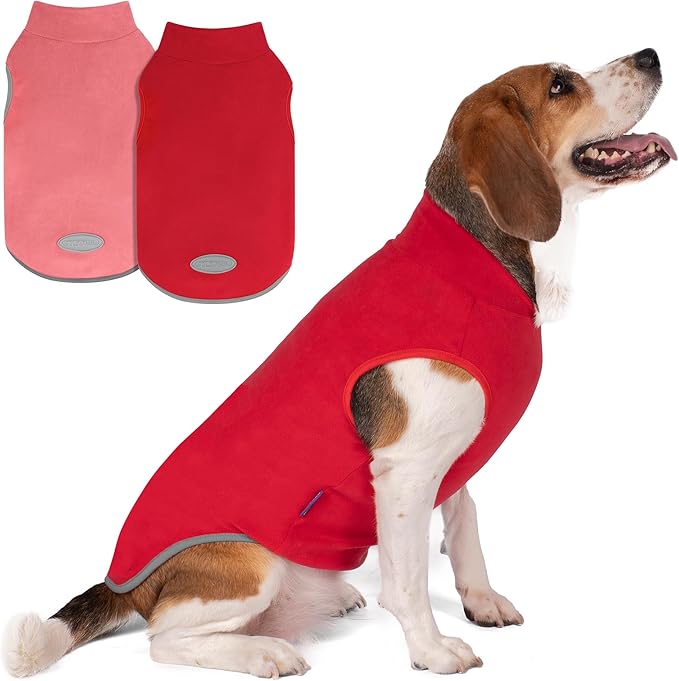cyeollo 2 Pack Small Dog Sweater Soft Sweatshirt Warm Fleece with Reflective Stripe Pullover Jacket Pet Puppy Female Dog Clothes in Cold Weather Sweaters for Small Dogs, Red & Fuschia S