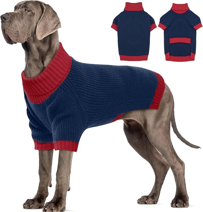 Dog Sweaters for Large Dogs XXXL, Warm Dog Sweater with Harness Hole, Christmas Pullover Sweaters for Dogs Boy Girl, Winter Turtleneck Pet Jumper for Doberman, Great Dane, NavyBlue 4XL