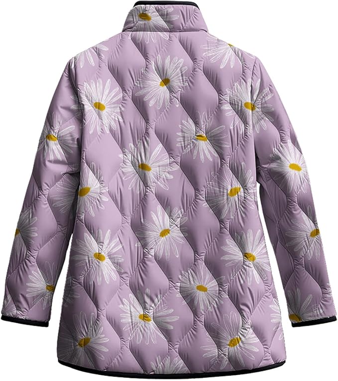 LIZALIG Women's Cropped Puffer Jacket Lightweight Floral Print Long Sleeve Padded Quilted Puffy Cardigan Coat
