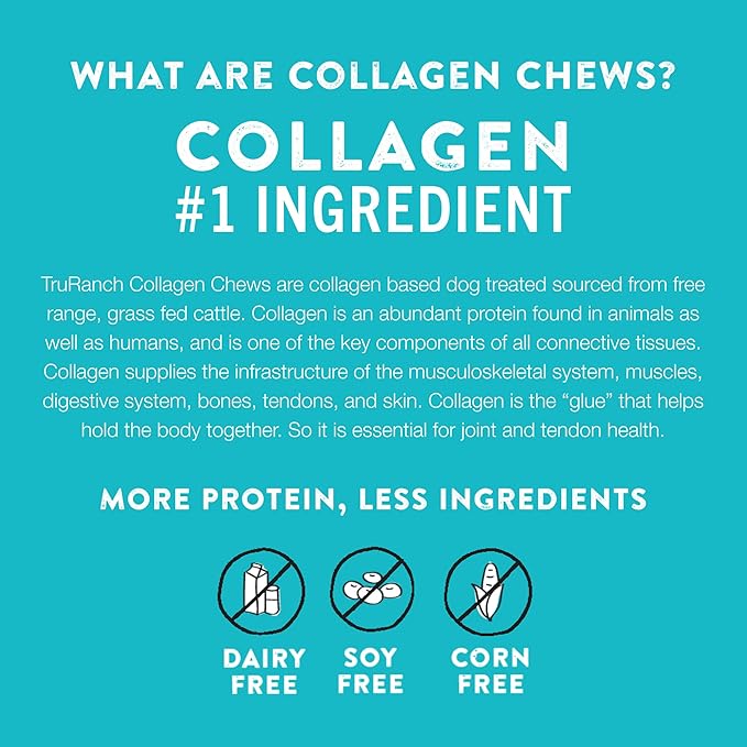 TRURANCH Collagen Rolls - 6" Collagen Rolls for Dogs - Long Lasting Healthy Joint Support - Rawhide Alternative - Skin & Coat Health - Made with Real Peanut Butter, Value Pack, 15 Bags, 60 Count