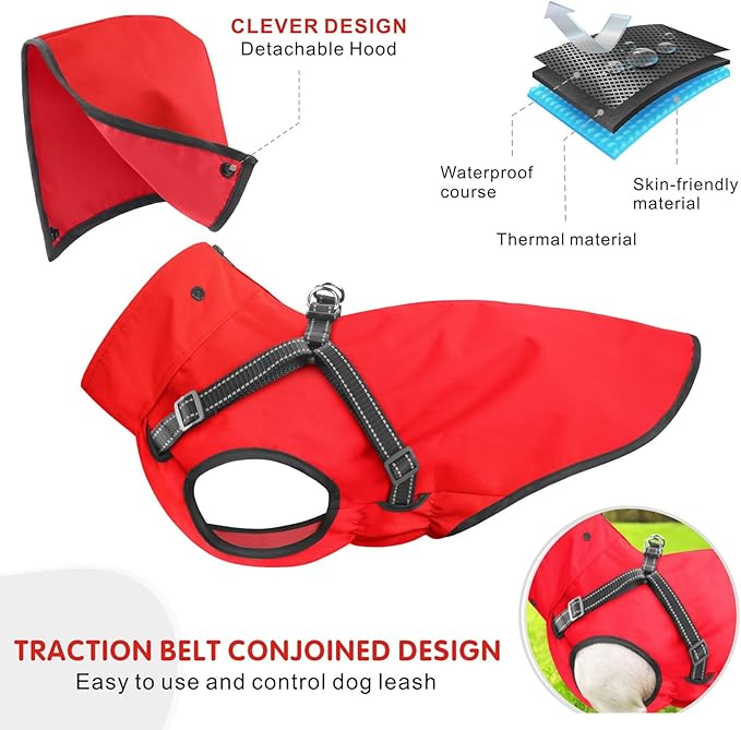 Mosucoirl Dog Raincoat Waterproof Dog Hoodie Reflective Dog Raincoat Hooded Adjustable Rain Jacket for Small Medium Large Dogs Puppies (Red, M)