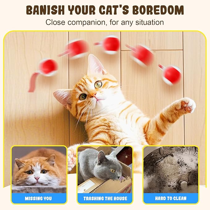 Interactive Cat Toy Balls, 2025 New Cat Toys for Bored Indoor Adult Cats Peppy Pet Ball for Cats (Red)