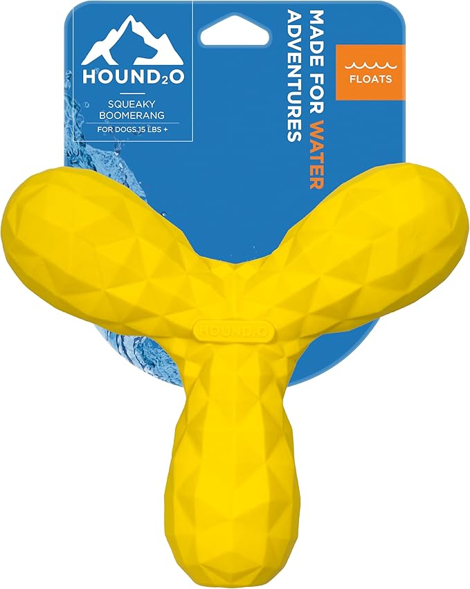 Playology Hound2O Dog Toys | Squeaky Boomerang Floating Toy for Dogs | Yellow Outdoor Toy - Easy to Clean and Made from Non Toxic Materials
