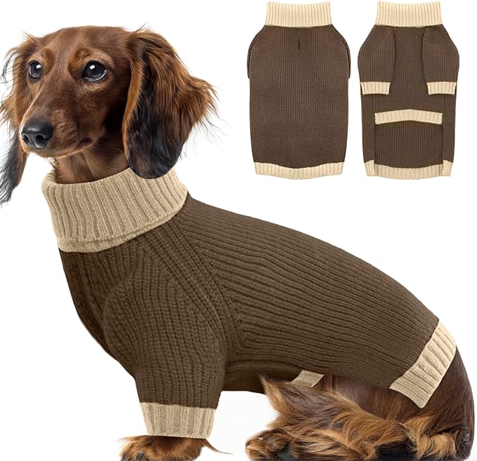 Dog Sweater XL, Turtleneck Sweaters for Large Dogs Girl Boy, Thermal Knit Sweatshirt with Leash Hole Easy Walking, Warm Big Dog Holiday Clothes Christmas for Beagle Corgi Cocker Spaniel, Brown XL