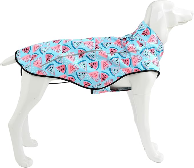 Mile High Life Dog Raincoat, Adjustable Waterproof Reflective Rain Jacket for Small Medium Large Dogs, Lightweight Breathable Pet Rain Coat with Leash Hole(Light Blue Watermelon,XXS Chest 16-19")