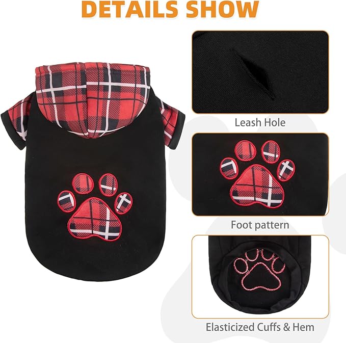 KOOLTAIL Plaid Dog Hoodie Pet Clothes Sweater with Hat and Pocket for Small Medium Large Size Dogs, Soft Winter Warm Dog Cold Weather Coat, Fleece Fall Dog Hooded Sweatshirt for Puppy Cats, Red M
