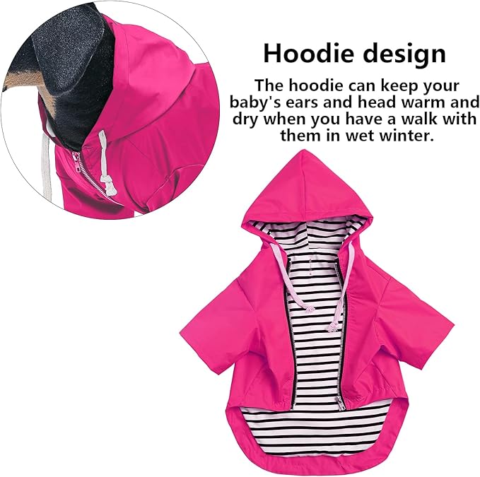 Dog Raincoat rain Jacket Raincoat Dogs Waterproof Small Medium Breeds Zip Closure Storage Pocket Harness Hole Pink XXL