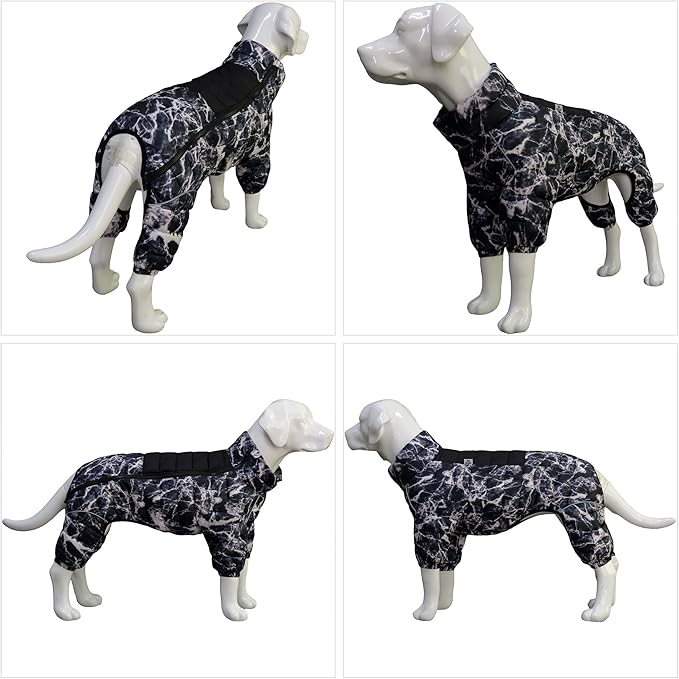 Micai Warm Dog Jacket, 4-Legs Covered Waterproof Windproof Reflective Vest, Zippered Adjustable Outdoor Snow Jacket for Small to XXXXL Dogs - Black