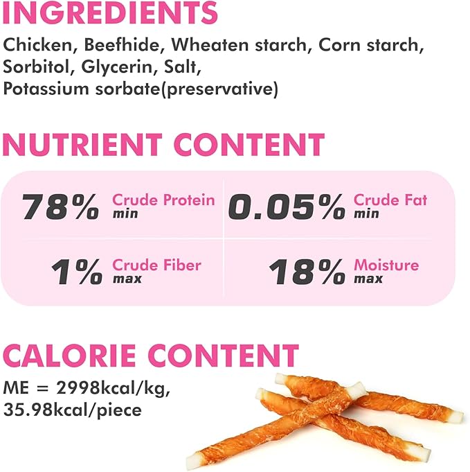 Dog Treats, 5 Inch Chicken Wrapped Rawhide Sticks for Dogs, Teeth Cleaning Dog Chew Snacks for Puppy and Small Dogs, 8.8oz