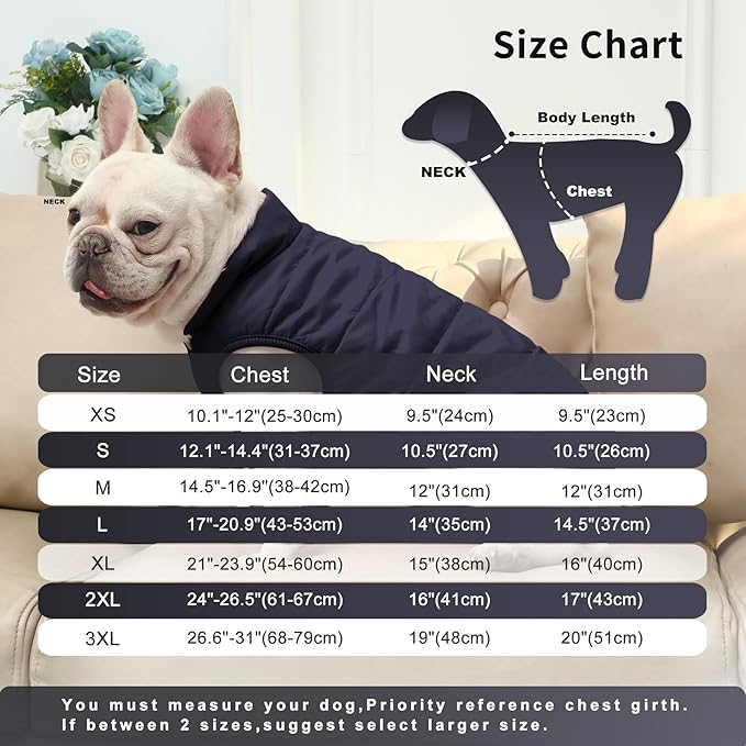 2 Layers Fleece Lined Warm Dog Jacket for Puppy Winter Cold Weather,Soft Windproof Small Dog Coat,Blue S