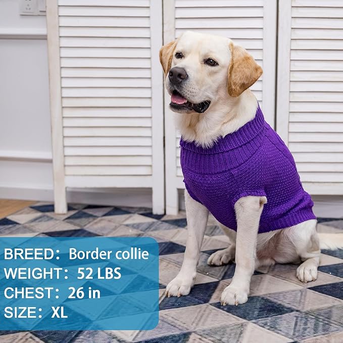 Mihachi Turtleneck Dog Sweater - Winter Coat Apparel Classic Cable Knit Clothes with Leash Hole for Cold Weather, Ideal Gift for Pet in New Year Purple Medium/Large