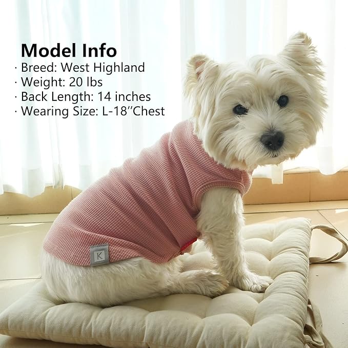 KYEESE 2Pack Dog Shirts Waffle for Small Dogs Stretchy T-Shirts Lightweight Tank Top Sleeveless Dog Vest Breathable, Large, Pink+Grey