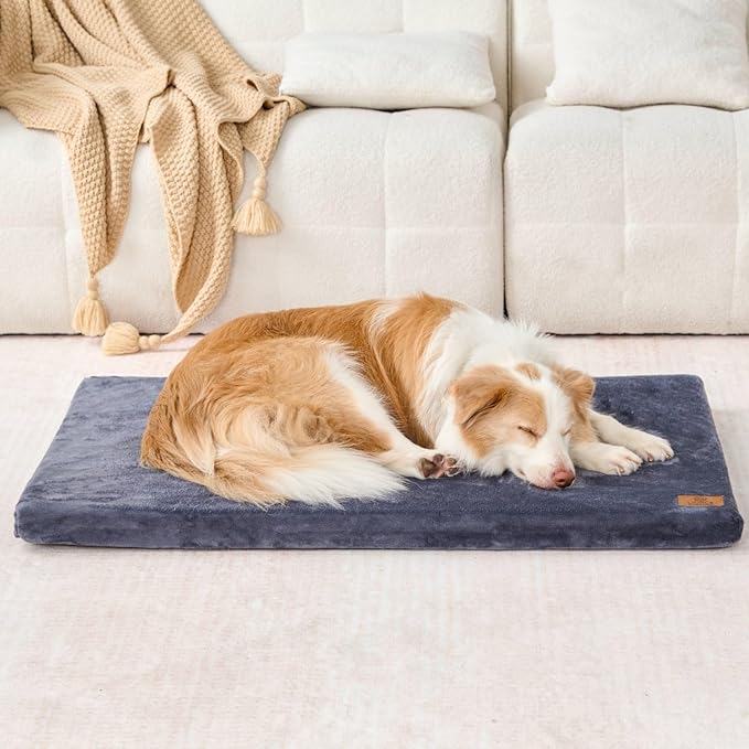 Dog Crate Pad - Dog Bed Large Sized Dogs with Removable Washable Cover and Waterproof Lining - XL Memory Foam Pet Bed for Crate - Reversible Kennel Mat (Cool & Warm), 42-inch, Dark Grey