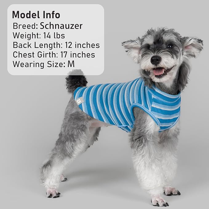 KYEESE 2Pack Waffle Dog Shirts for Small Dogs Stretchy Dog T-Shirts Lightweight Pet Tank Top Sleeveless Striped Dogs Shrit Vest Breathable, Large, Blue+Striped