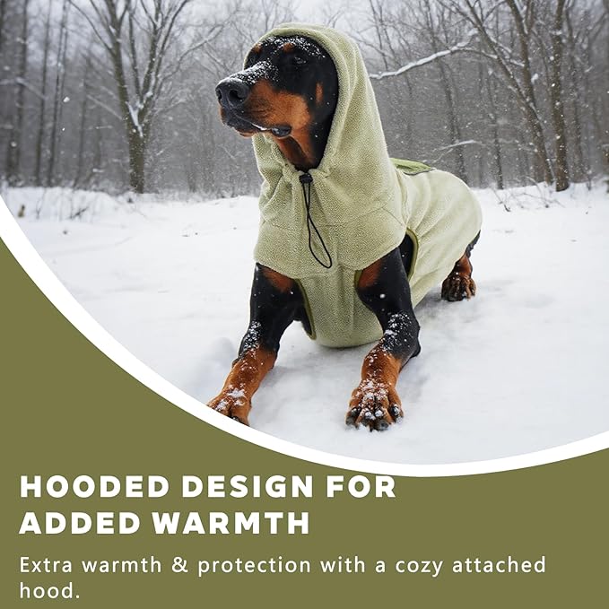 IECOii Fleece Dog Sweater for Large Dogs, Reflective Dog Fleece Sweatshirt Vest with Convenient Leash Hole, Lightweight Turtleneck Sweater for Fall Winter, Warm Great Dane Hoodie, Green, XXXL