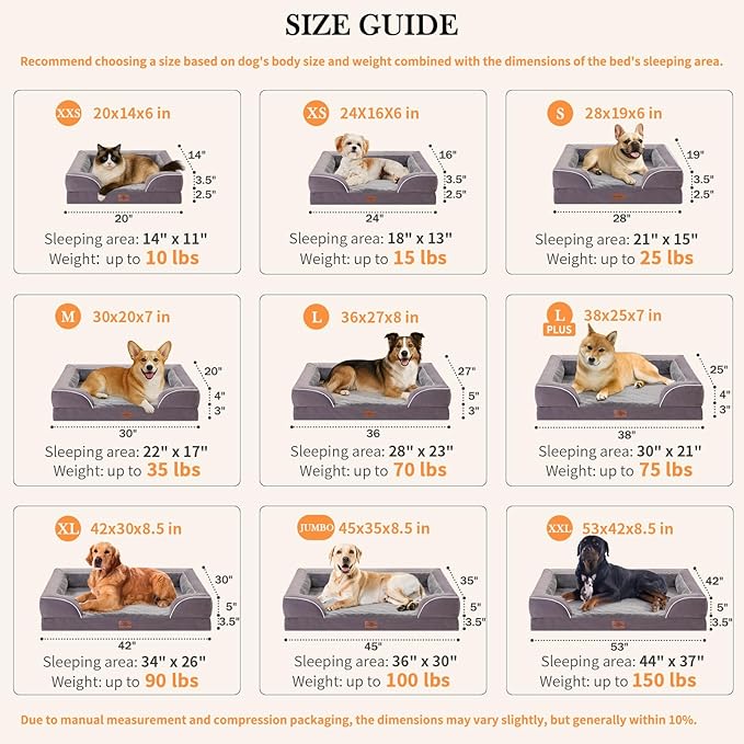 Comfort Expression Orthopedic Dog Bed for Extra Large Dogs 42x30 Inch, Waterproof Supportive Egg Crate Foam XL Pet Bed with Removable Bolsters, Dog Couch with Washable Cover & Non-Slip Bottom, Purple