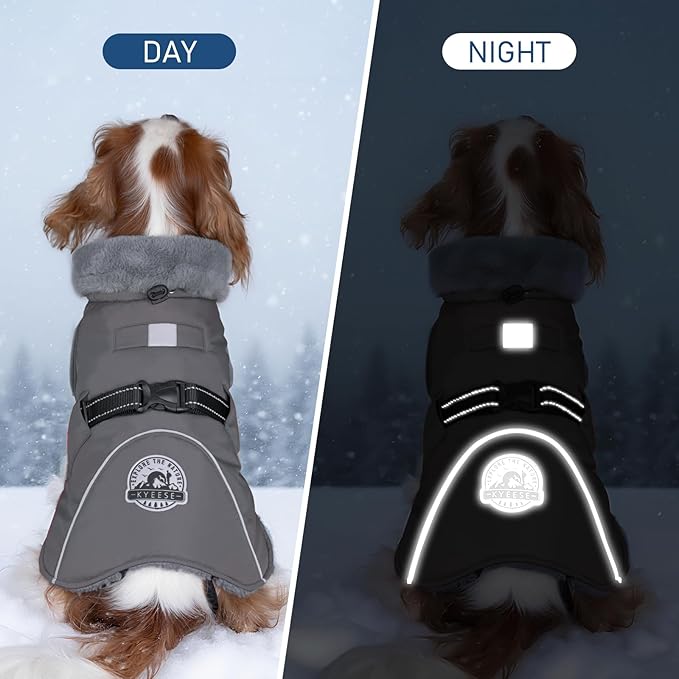 KYEESE Waterproof Dog Coat, Windproof Warm Winter Jacket with Leash Hole, Reflective Cold Weather Dog Coats for Small Dogs, Outdoor Pet Coat Cozy Puppy Jacket Thick Fleece Lined, Gray, Small