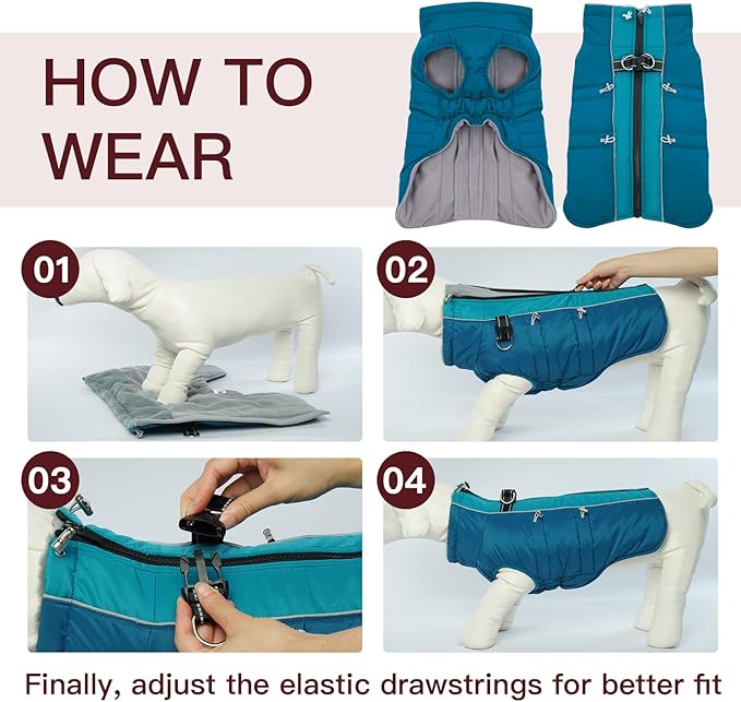 Dog Coat for Large Dogs, Dog Winter Jacket-X Large Warm Zip Up Snowsuit Dog Harness Vest Reflective Water-Resistant Dog Coat Dog Snow Jacket for Large Dogs Beagle, Corgi, Green