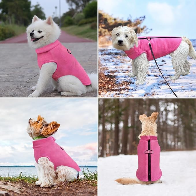 Idepet Dog Fleece Vest Sweater Zip Up Warm Pullover Dogs Jacket with D-Ring Leash Winter Cold Weater Coat Pet Sweatershirt Clothes Hoodie for Small Medium Dogs Boy Girl (Rose Red, XS)