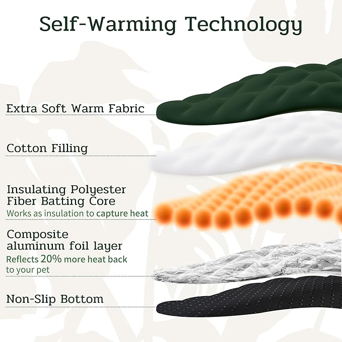 NWK Green Leaf Shaped Self Warming Cat Bed Mat, Thermal Dog Mat Cat Pad, Washable, Non-Slip Bottom for Sofa & Crate & Kennel & Car Seat (Green Leaf, Large (30'' X 19''))