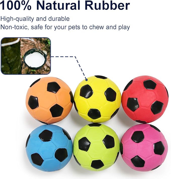 Latex Squeaky Dog Soccer Ball Toys, Dog Football Ball for Puppy Small Medium Dogs, Vibrant Colors Soccer Chew Fetch Throw Ball 6 Pcs/Set (2'')