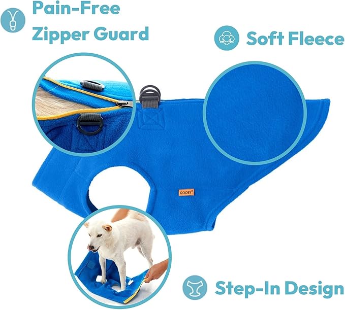 Gooby Turquoise X-Large Fleece Dog Sweater - Warm Winter Jacket with Dual D Ring Leash - Machine Washable Pet Apparel