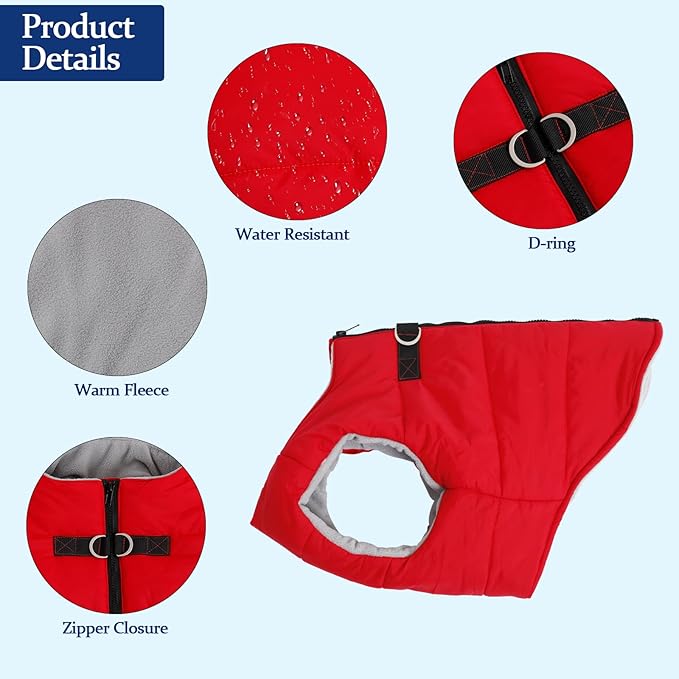 Geyecete Dog Bulldog Clothes Dog Cotton Padded Coat Thick Winter Warm Vest Waistcoat Cold Weather Jacket Clothing for French Bulldog Coat-Red-M