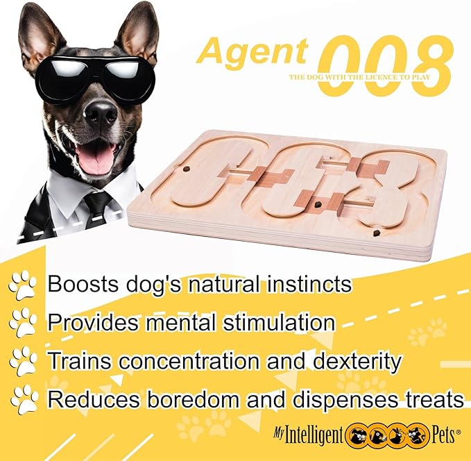 Agent 008 - Interactive Wooden Puzzle Toy for Dogs, Fun Brain Game for Intelligence Training, Challenging Mental Stimulation for Smart Dogs