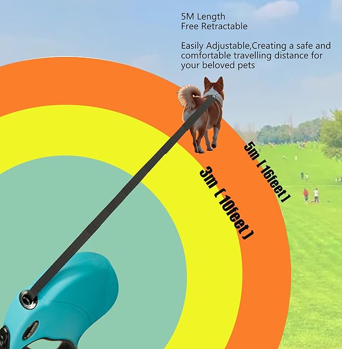 Retractable Dog Leash Hands-Free Adjustable Length 16ft with Safety Lock Durable Nylon Belt for Small Medium Large Dogs Easy Walk Training Portable Dog Leash Blue M