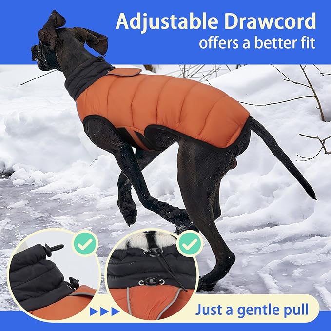 MIGOHI Lightweight Dog Coat, Windproof Dog Jacket, Puffer Jacket for Medium Dogs, Padded Vest with Reflective Strips, Warm Snow Vest in Cold Weather, Easy On Hook & Loop Belly, Caramel, L