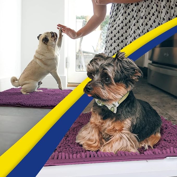 Muddy Mat® Original Dog Door Mat for Muddy Paws, Super Absorbent Microfiber, Non-Slip Washable Pet Rug, Quick Dry Chenille Entryway Carpet, Machine Washable Indoor Outdoor mat, Dark Purple 19"x30"