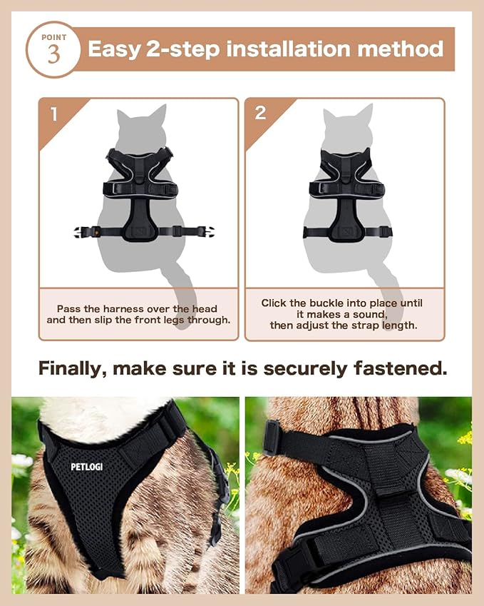 Cat Harness Escape Proof with Leash for Walking, Travel Vest Soft Chest Support, Adjustable Size, Escape Proof Soft Adjustable Vest Harnesses, Breathable, Kittens, Small Dogs (美/背縄/黒2/S)