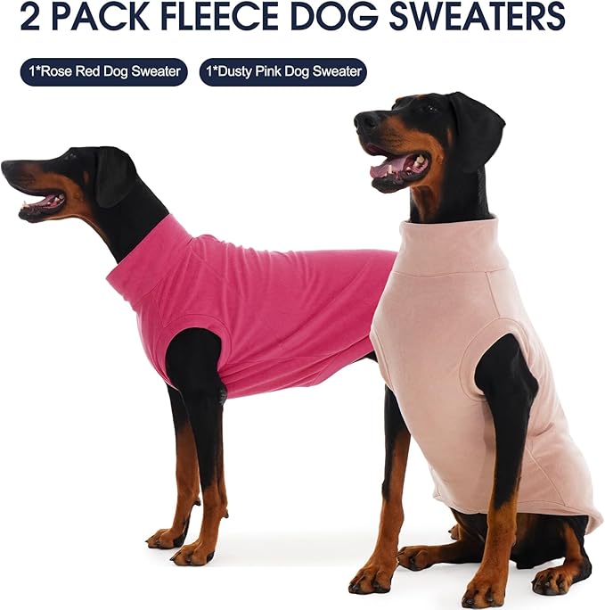 IECOii 2 Pack Dog Sweaters Vest Fleece, Warm Fall Winter Coat for Small Dogs with Leash Hole, Soft Stretchy Pet Pullover Clothes for Indoor Outdoor Walking (Size M, Rose Red & Dusty Pink)