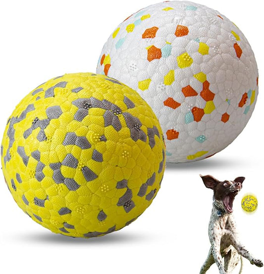 2Pcs Super Bouncy Dog Balls, Fun Indestructible Tennis Balls for Aggressive Chewers, Durable Floating Fetch Toys for Medium and Large Dogs with Lifetime Replacement