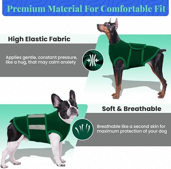 MIGOHI Breathable Dog Anxiety Calming Vest,Dog Firework Anxiety Relief Vest,Dogs Stress and Anxiety Relief Coat,Anxiety Vest for Large Dogs,XL,Green