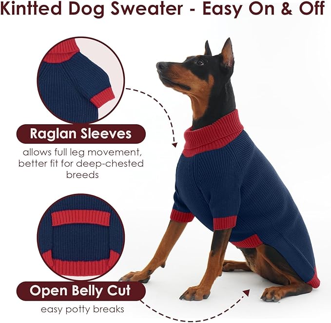 Dog Sweaters for Large Dogs XXXL, Warm Dog Sweater with Harness Hole, Christmas Pullover Sweaters for Dogs Boy Girl, Winter Turtleneck Pet Jumper for Doberman, Great Dane, NavyBlue 4XL