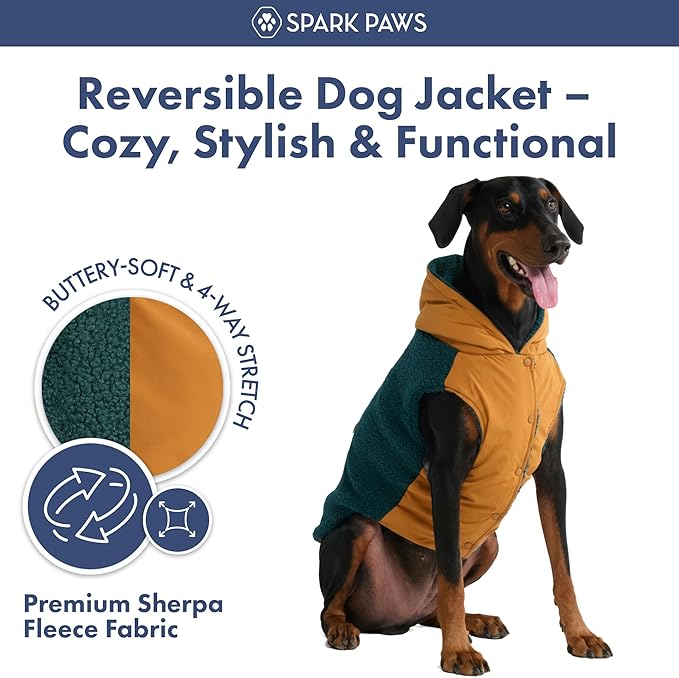 Spark Paws Reversible Dog Sweater, Sherpa Vest with Warm Fleece Lining, Warm Coat for Winter, Suitable for Small Medium, Large, XL XXL Dogs - Orange and Green - XL