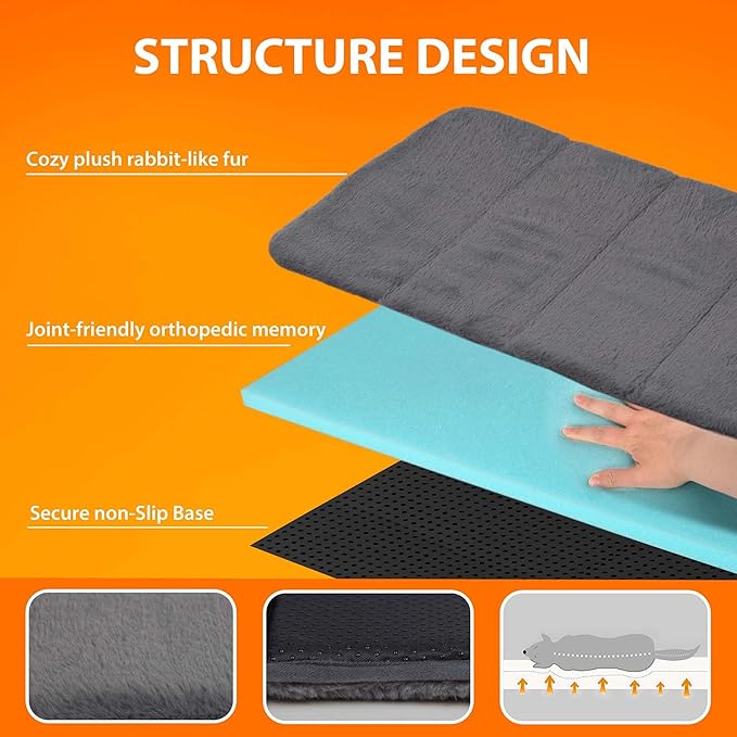 Dog Crate Pad for X Large Dogs - 41x27 Orthopedic Dog Bed with Memory Foam, Washable Water-Resistant Soft Pet Mat with Non-Slip Bottom, Grey