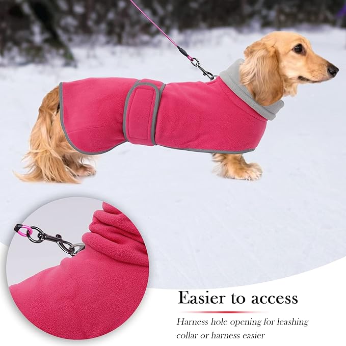 Geyecete Dachshund Sweaters for Dogs - Perfect Winter Coat with Padded Fleece Lining and High Collar - Dog Snowsuit with Adjustable Bands - Pink - S