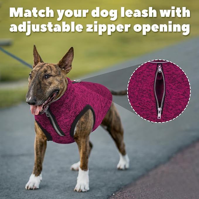 ROZKITCH M Dog Sweater, Knit Jacket with Fleece Lining, Pet Coats for Small Dogs with Zipper Opening for Harness, Fleece Jumpsuit with Adjustable Neck Reflective Pet Jacket Rosered M