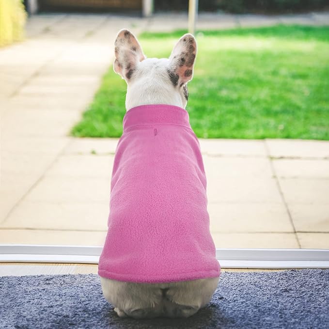 FUAMEY Dog Fleece Vest for Small Dogs,Warm Stretchy Dog Sweatshirts Pullover with Leash Hole Dogs Sweater Soft Pet Turtleneck Cozy Pet Vest Lightweight Sleeveless Pink S