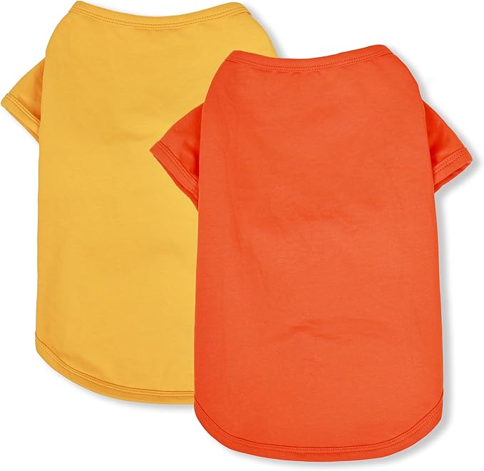 Koneseve Dog Shirts Breathable Cotton Dog Clothes Stretchy T-Shirt for Small Medium Large Dogs Cat Shirt Soft Puppy Outfit Kitten Apparel Pet Pullover Tee Blank Sweatshirt 2-Pack Yellow & Orange XS