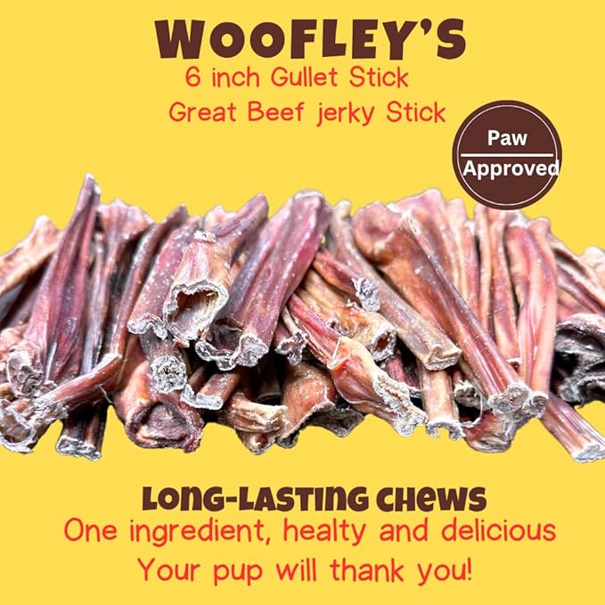 Woofley's - Esophagus Stick (100 Count)- Gullet Sticks for Dogs - Safe Jerky Dog Chews -Easily Digestible Dog Jerky Bully Sticks