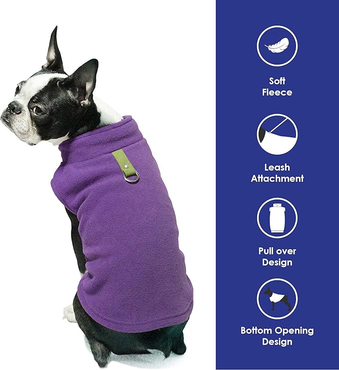 Gooby Fleece Vest Dog Sweater - Lavender, Small - Warm Pullover Fleece Dog Jacket with O-Ring Leash for Small to Medium Dogs