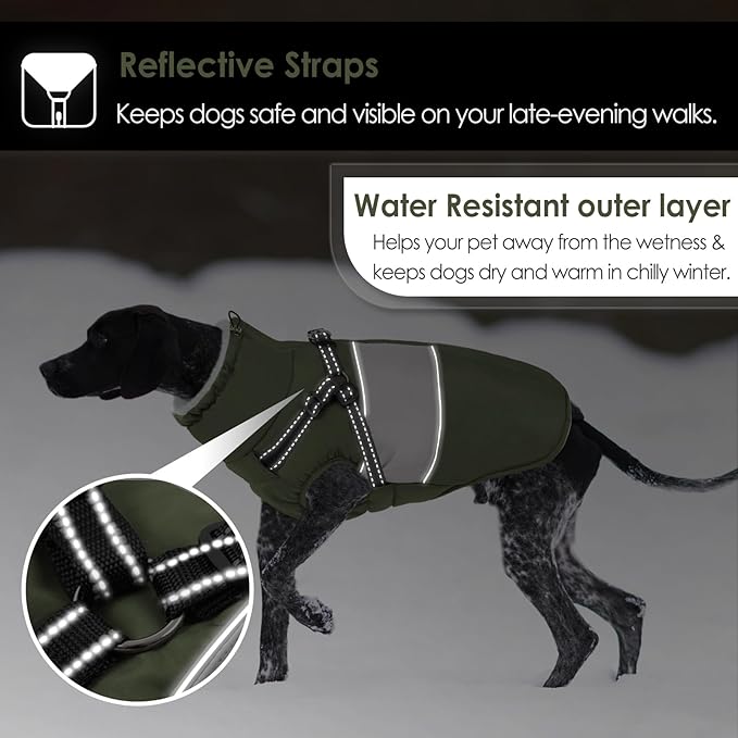 AOFITEE Dog Winter Coat, Dog Coat with Harness Built in, Dogs Jacket for Large Dogs, Reflective Waterproof Pet Puffer Jacket Snowsuit, Warm Fleece Windproof Pet Sweater for Cold Weather, XL